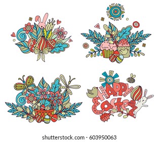Sketch vector hand drawn doodles cartoon set of Easter objects and symbols