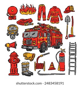sketch of a vector icon for firefighting equipment with a unique design in cute colors