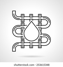 Sketch vector icon for underfloor water heating with drop sign on white background.