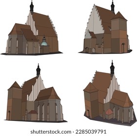 Sketch vector illustration of an ancient church with a tower