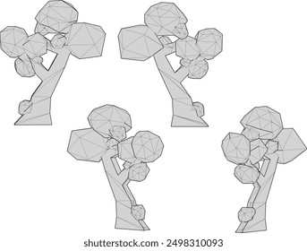 Ilustración vectorial de boceto artístico único 3d de dibujos animados árbol planta diseño de dibujo de silueta de polietileno