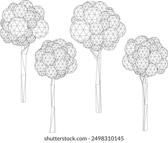 Skizze Vektorgrafik künstlerisch einzigartig 3D Cartoon Baum Pflanze Poly Silhouette Zeichnung Design