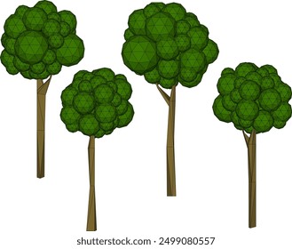 Skizze Vektorgrafik künstlerisch einzigartig 3D Cartoon Baum Pflanze Poly Silhouette Zeichnung Design