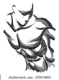 Sketch Vector Illustration:
bodybuilder. strong muscular man. athlete or fighter