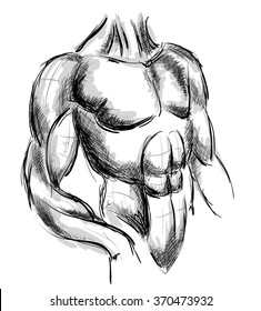 Sketch Vector Illustration:
bodybuilder. strong muscular man. athlete or fighter