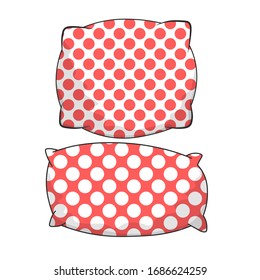 Sketch vector illustration of colorful polka dots pillow. Outline element of the bedroom and bed for sleep. Line art, isolated pink and white pillows. Cartoon flat illustration. Hand drow design.