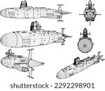 Sketch vector illustration of a combat submarine