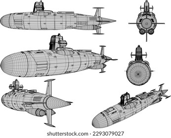 Sketch vector illustration of a combat submarine