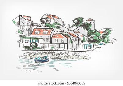 sketch vector illustration Croatia island