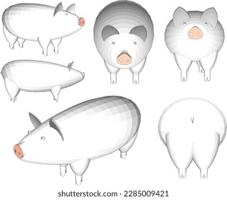 sketch vector illustration of cute fat pig