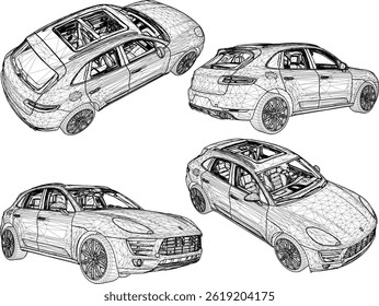 sketch vector illustration design of a 5 seater private car vehicle