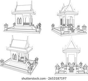 Diseño de Ilustración vectorial de boceto Arquitectura Edificio Templo sagrado Adoración Diosa de Dios Clásico Vintage Étnico Tradicional 