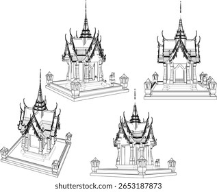 Diseño de Ilustración vectorial de boceto Arquitectura Edificio Templo sagrado Adoración Diosa de Dios Clásico Vintage Étnico Tradicional 