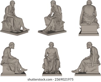 Sketch vector illustration design of classic statue of old poet philosopher roman greece