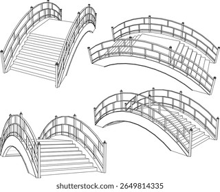 sketch vector illustration design of classical ethnic bridge vintage traditional chinese