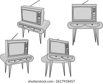 Imagen de diseño de Ilustración vectorial de boceto de la vieja televisión étnica clásica vintage sobre mesa