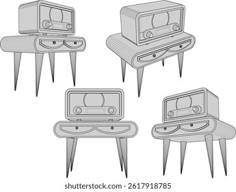 Skizze Vektorgrafik Design Bild des alten klassischen Vintage ethnischen Radio auf dem Tisch
