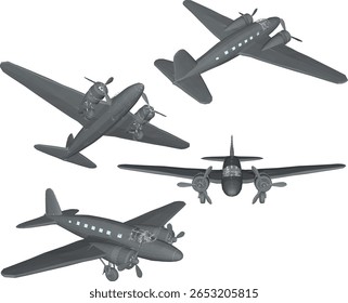 Diseño de Ilustración vectorial de boceto del viejo avión de combate sobrante de World War Classic Vintage