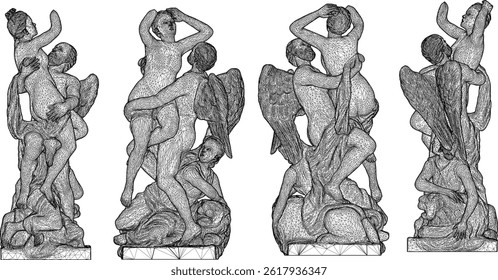 Croquis Diseño de Ilustración vectorial Escultura Estatua Clásica Vintage Étnico Europeo Romano Griego 