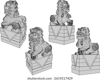 Boceto de diseño de Ilustración vectorial Estatua Olla Planta ornamental Clásico Vintage Étnico Tradicional Chino