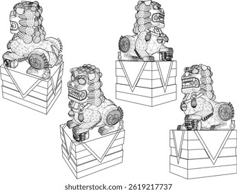 sketch vector illustration design statue pot ornamental plant classic vintage ethnic traditional chinese