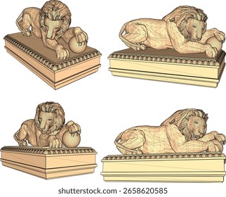 Escultura de la estatua del diseño de la Ilustración vectorial del bosquejo León Guardián Único étnico tradicional moderno