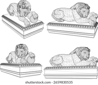 esboço vetor ilustração design estátua escultura leão guardião único étnico tradicional moderno