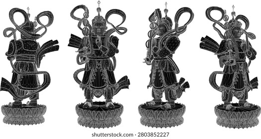 sketch vector illustration design statue sclupture guardian deity temple classic vintage ethnic traditional city monument 