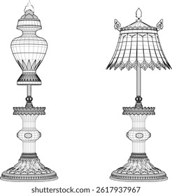 sketch vector illustration design of table lamp for bedroom old classic vintage ethnic traditional 