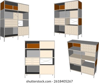 Skizze Vektorgrafik Design Kleiderschrank Regal Möbel Aufbewahrung Schrank modern minimalistisch