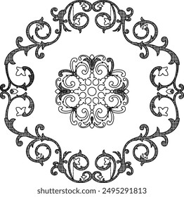 Sketch vector illustration drawing silhouette design ornament ornate icon logo symbol engraving rosette floral classic vintage ethnic