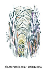 sketch vector illustration european view  church indoor