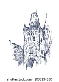 sketch vector illustration european view prague tower