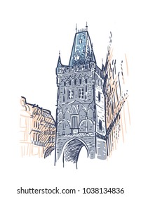 sketch vector illustration european view prague tower