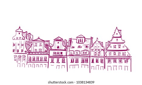 sketch vector illustration european view wroclaw buildings