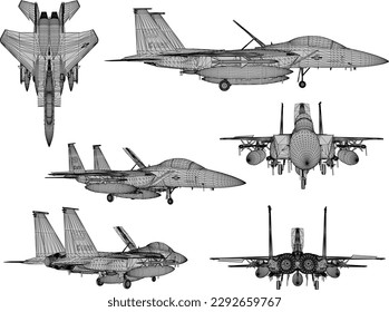 Skizze, Vektorgrafik eines Kampfflugzeugs mit Raketen