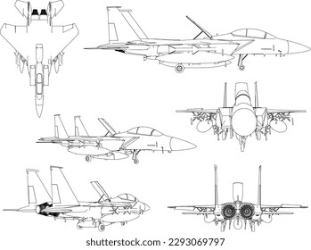 Sketch vector illustration of a fighter jet with missiles