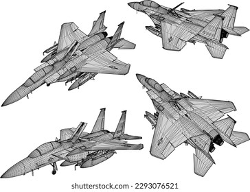 Sketch vector illustration of a fighter jet with missiles