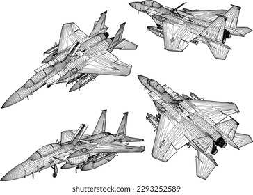 Sketch vector illustration of a fighter jet with missiles