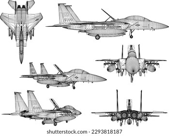Esbozar ilustración vectorial de un avión de combate con misiles