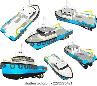 Sketch vector illustration of fish finder fishing barge