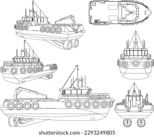 Sketch vector illustration of fish finder fishing barge
