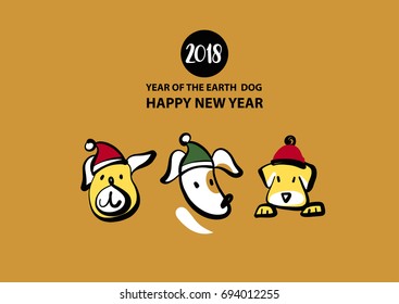 Sketch vector illustration. Happy new year of earth dog. Template card, banner, logo, poster, invitation for party event with dog, symbol chinese moon calendar 2018.