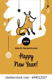 Sketch vector illustration. Happy new year of earth dog. Template card, banner, logo, poster, invitation for party event with dog, symbol chinese moon calendar 2018.