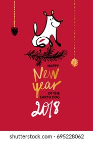 Sketch vector illustration. Happy new year of earth dog. Template card, banner, logo, poster, invitation for party event with dog, symbol chinese moon calendar 2018.