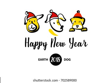 Sketch vector illustration. Happy new year of earth dog. Template card, banner, logo, poster, invitation for party event with dog, symbol chinese moon calendar 2018.