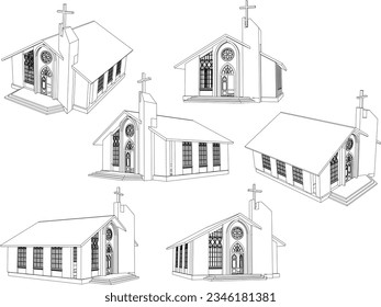 Sketch vector illustration of a holy vintage classic old church building design