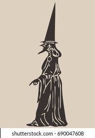 Sketch vector illustration mascara old magician and wizard in high cone cap