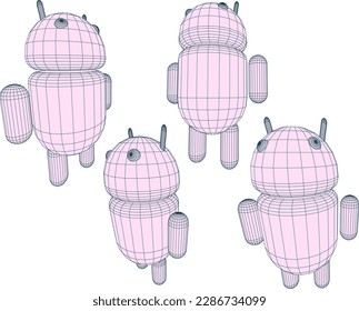 sketch vector illustration of modern pink cute robot