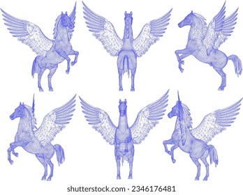 Sketch vector illustration of mythological animal flying horse pegasus